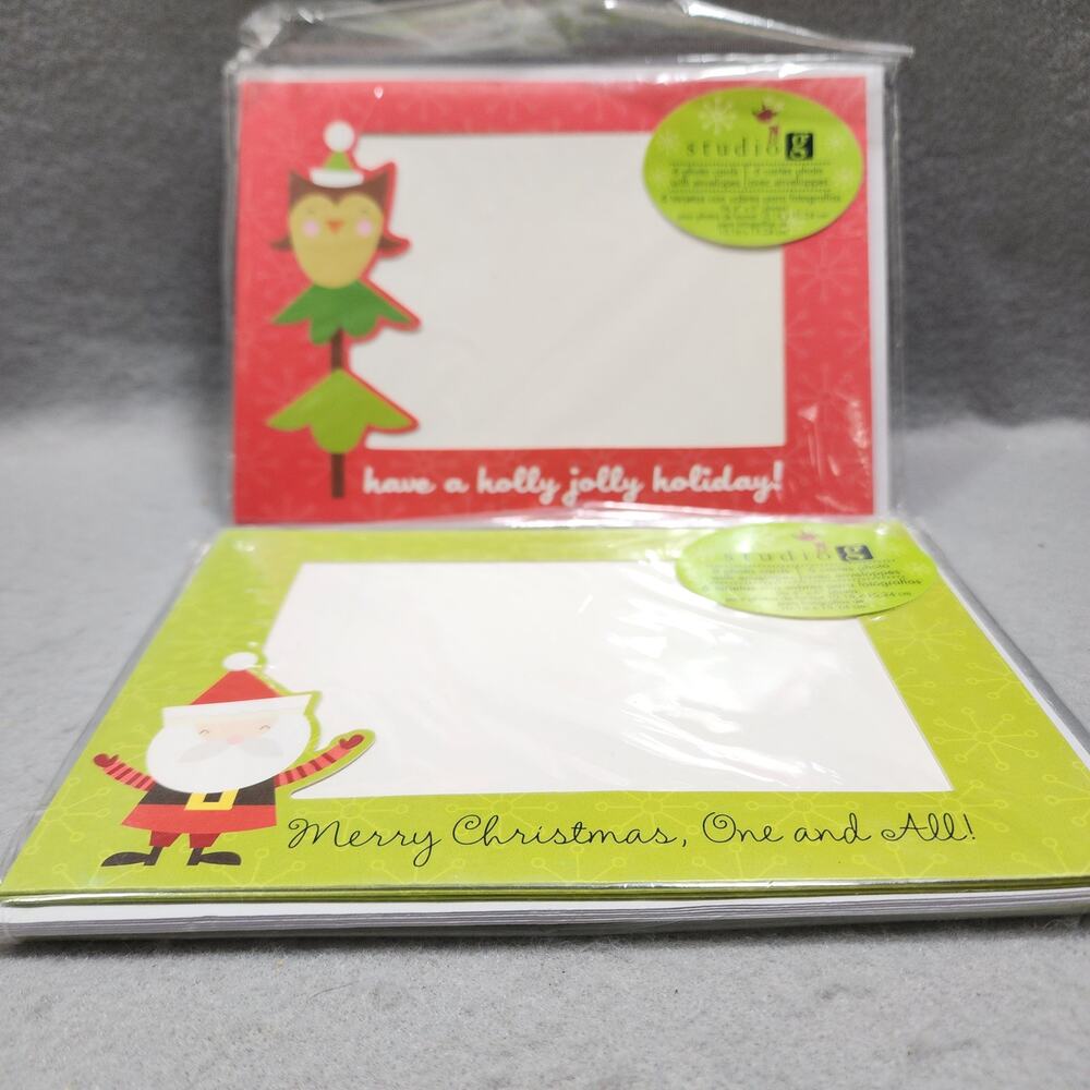 Holiday Photo Frame Greeting Cards And Envelopes Owl-Santa Designs Studio G NIP